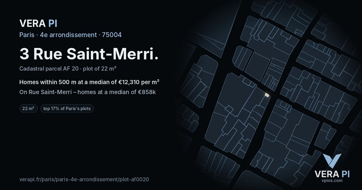 3 Rue Saint-Merri, 4e arrondissement at night – the plot lit, the parcels around coloured by the prices near them