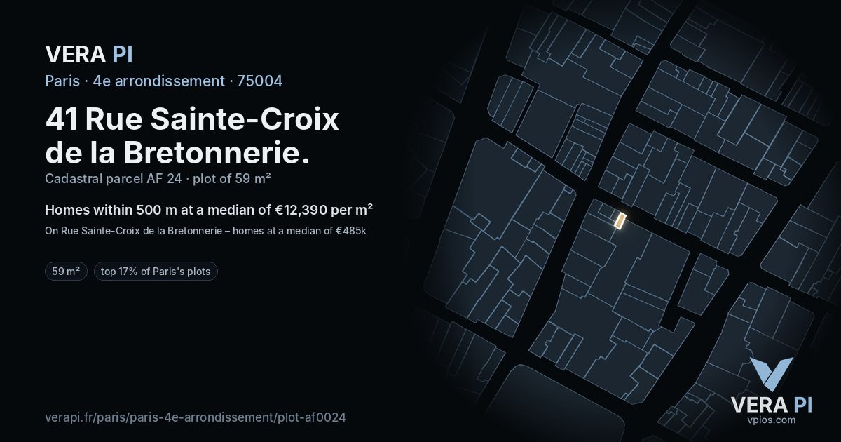 41 Rue Sainte-Croix de la Bretonnerie, 4e arrondissement at night – the plot lit, the parcels around coloured by the prices near them