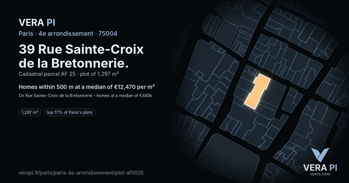 39 Rue Sainte-Croix de la Bretonnerie, 4e arrondissement at night – the plot lit, the parcels around coloured by the prices near them