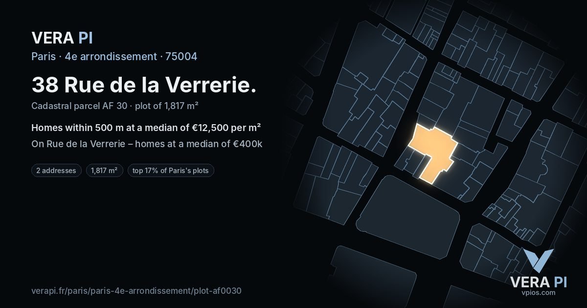 38 Rue de la Verrerie, 4e arrondissement at night – the plot lit, the parcels around coloured by the prices near them