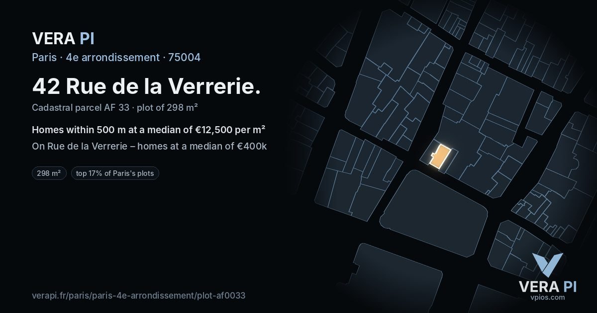 42 Rue de la Verrerie, 4e arrondissement at night – the plot lit, the parcels around coloured by the prices near them