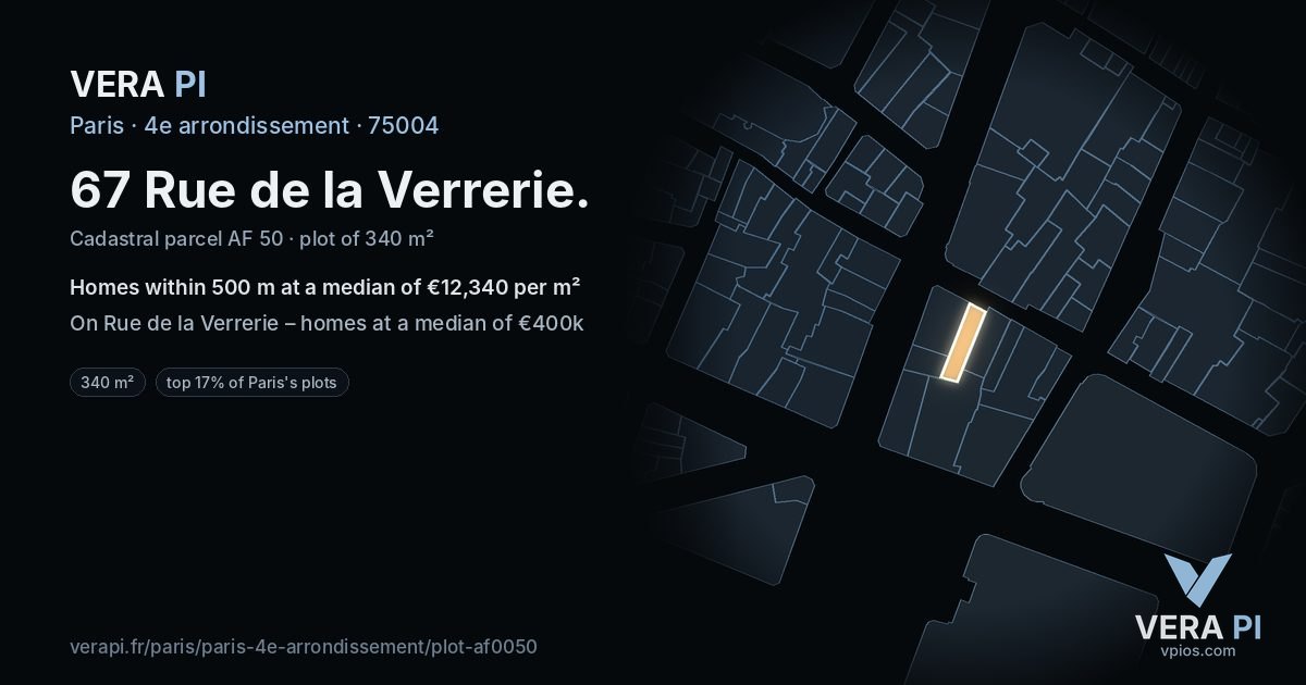 67 Rue de la Verrerie, 4e arrondissement at night – the plot lit, the parcels around coloured by the prices near them