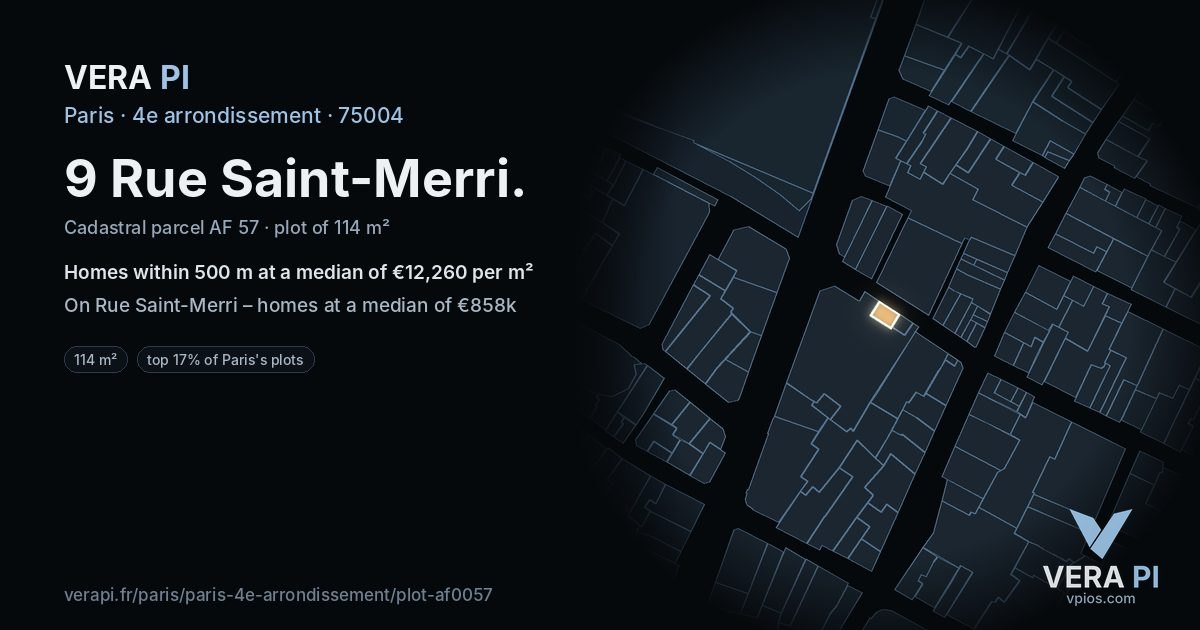 9 Rue Saint-Merri, 4e arrondissement at night – the plot lit, the parcels around coloured by the prices near them