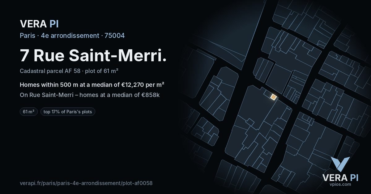 7 Rue Saint-Merri, 4e arrondissement at night – the plot lit, the parcels around coloured by the prices near them