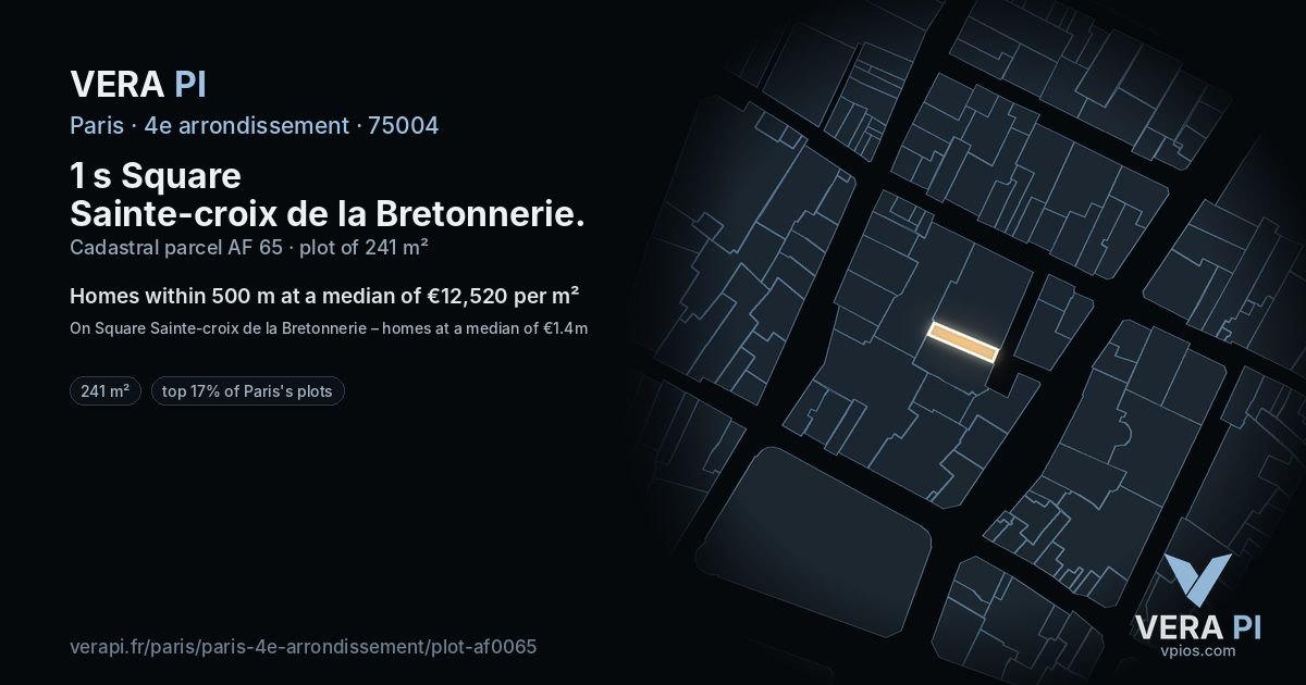 1 s Square Sainte-croix de la Bretonnerie, 4e arrondissement at night – the plot lit, the parcels around coloured by the prices near them