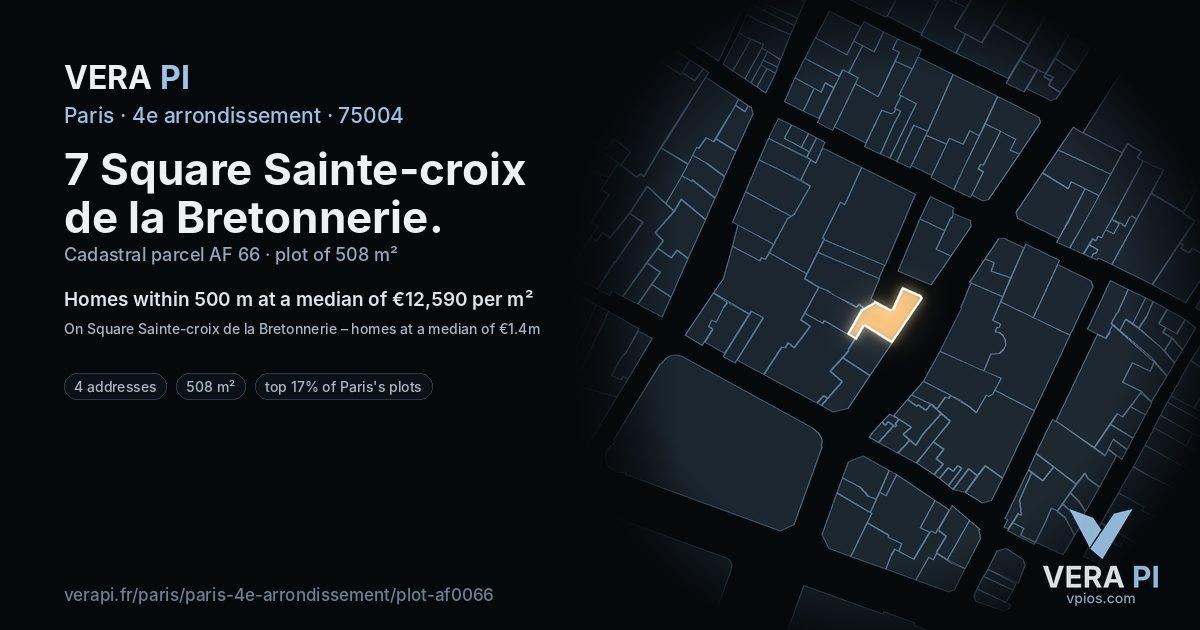 7 Square Sainte-croix de la Bretonnerie, 4e arrondissement at night – the plot lit, the parcels around coloured by the prices near them