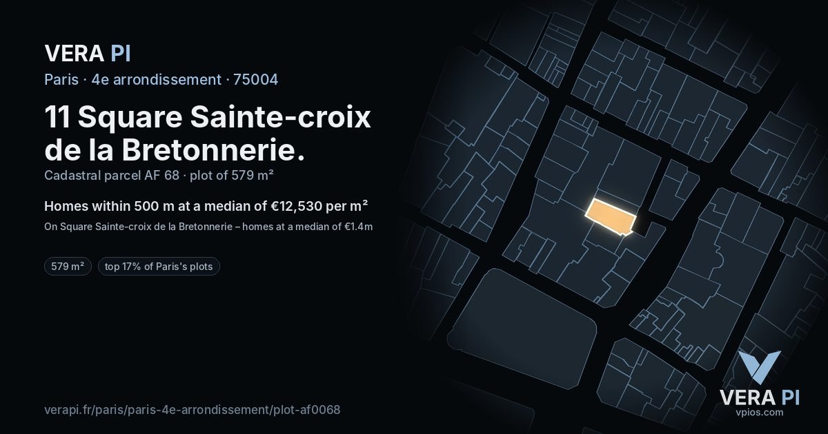 11 Square Sainte-croix de la Bretonnerie, 4e arrondissement at night – the plot lit, the parcels around coloured by the prices near them