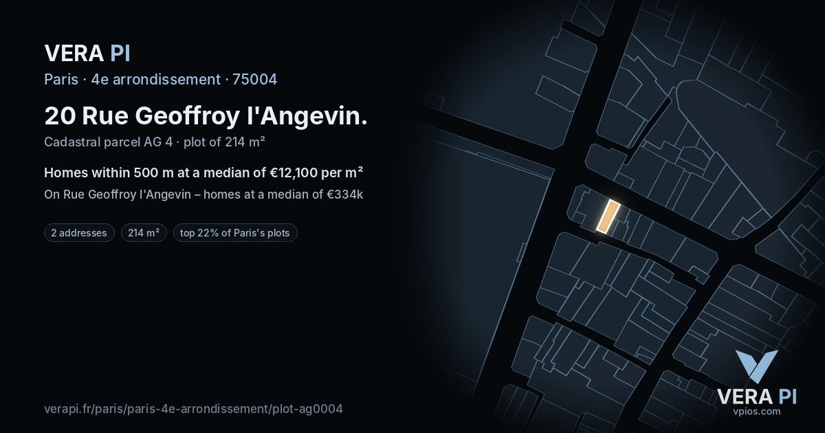 20 Rue Geoffroy l'Angevin, 4e arrondissement at night – the plot lit, the parcels around coloured by the prices near them