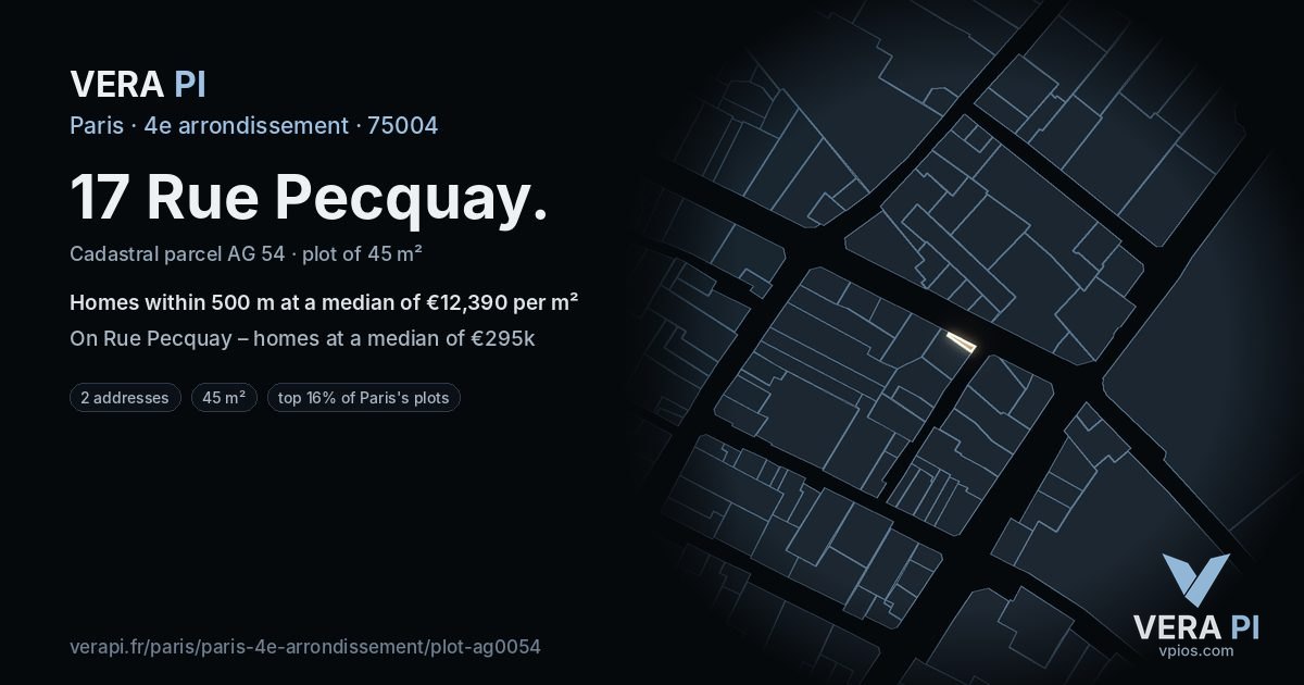 17 Rue Pecquay, 4e arrondissement at night – the plot lit, the parcels around coloured by the prices near them