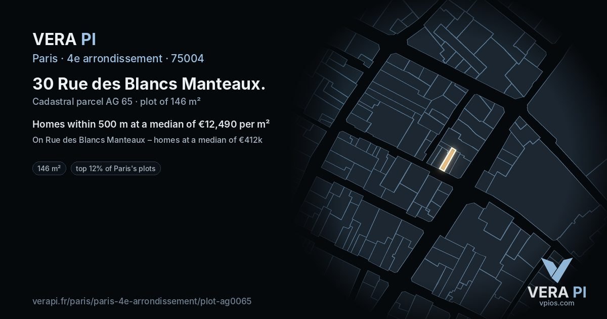 30 Rue des Blancs Manteaux, 4e arrondissement at night – the plot lit, the parcels around coloured by the prices near them