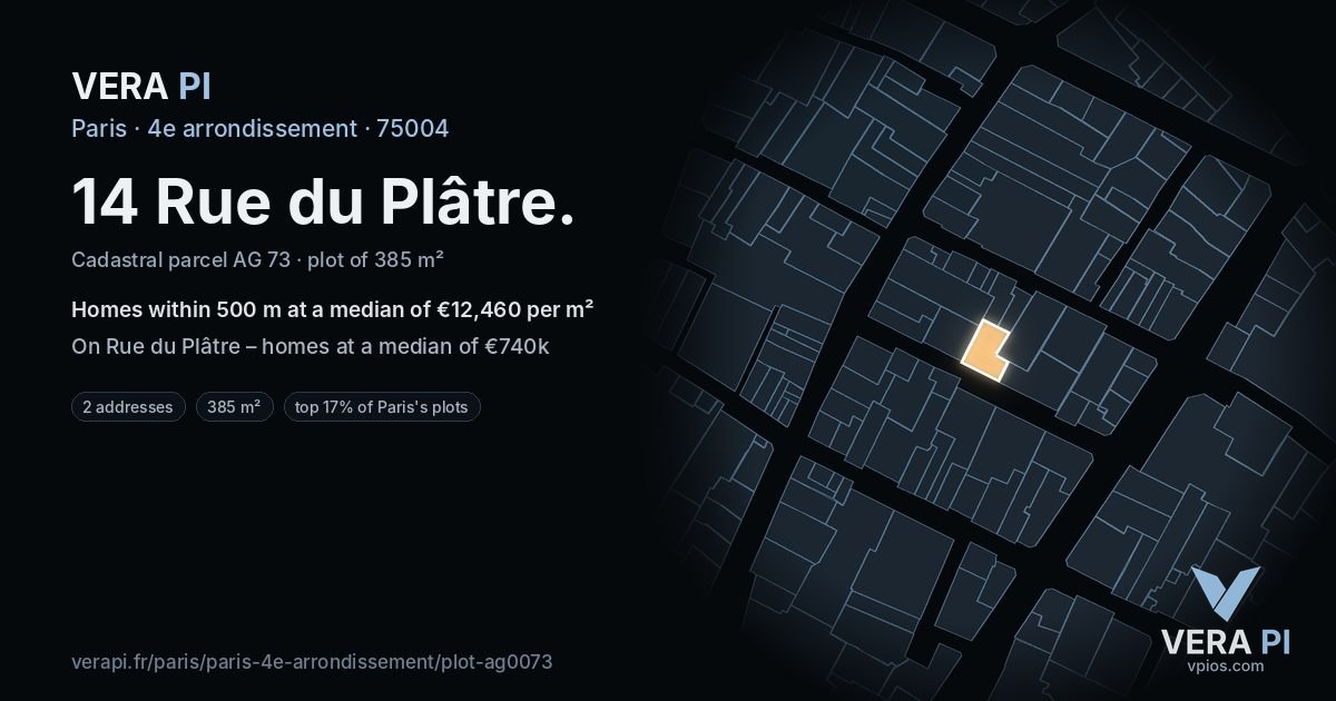 14 Rue du Plâtre, 4e arrondissement at night – the plot lit, the parcels around coloured by the prices near them