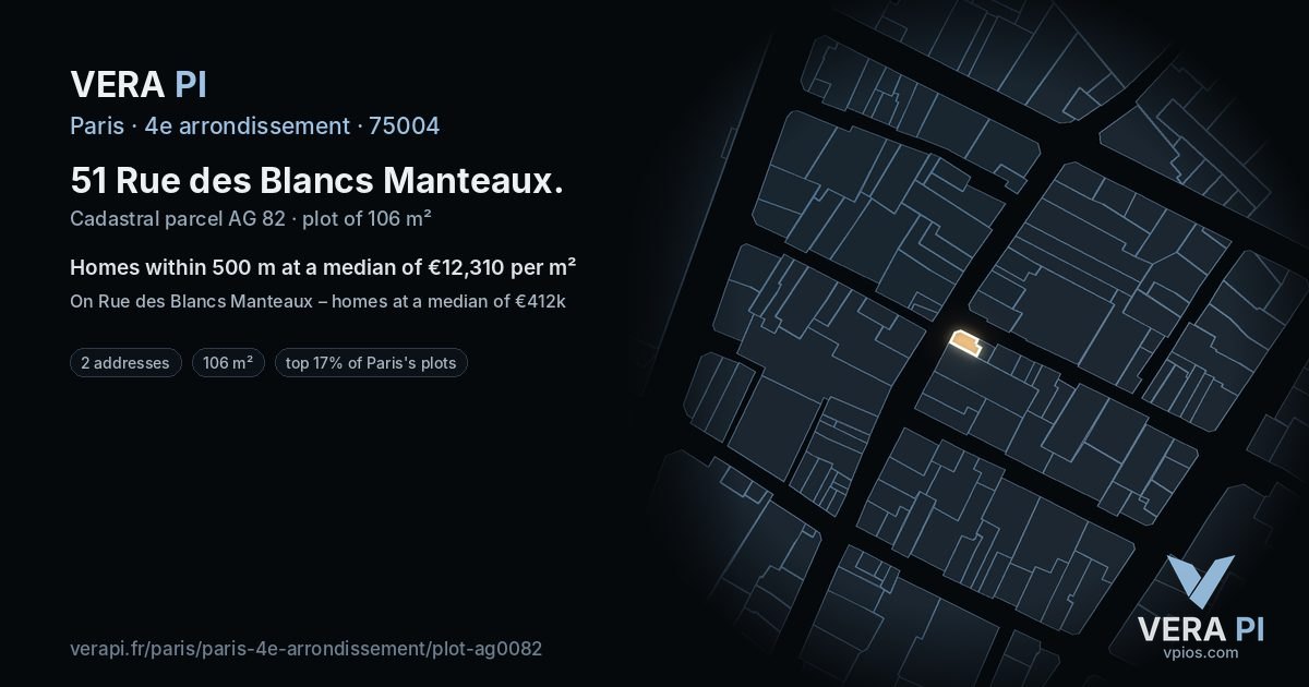 51 Rue des Blancs Manteaux, 4e arrondissement at night – the plot lit, the parcels around coloured by the prices near them