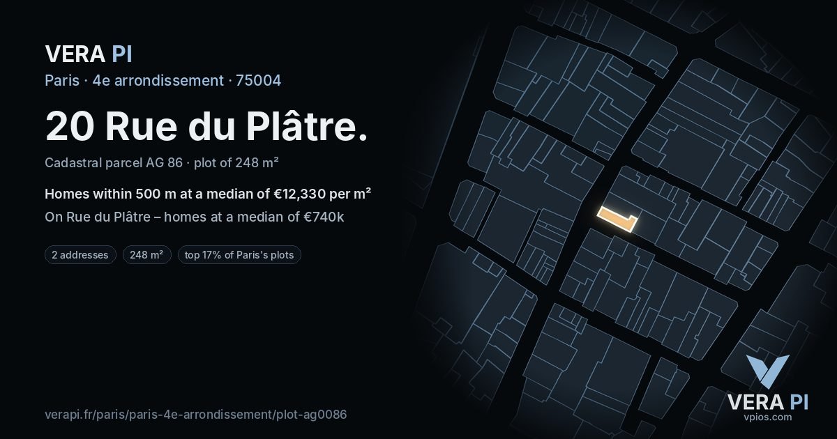20 Rue du Plâtre, 4e arrondissement at night – the plot lit, the parcels around coloured by the prices near them