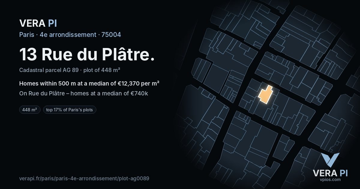 13 Rue du Plâtre, 4e arrondissement at night – the plot lit, the parcels around coloured by the prices near them