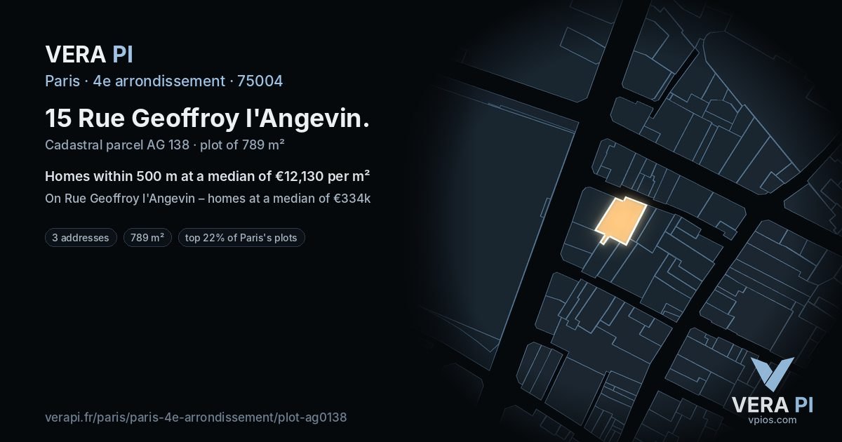 15 Rue Geoffroy l'Angevin, 4e arrondissement at night – the plot lit, the parcels around coloured by the prices near them