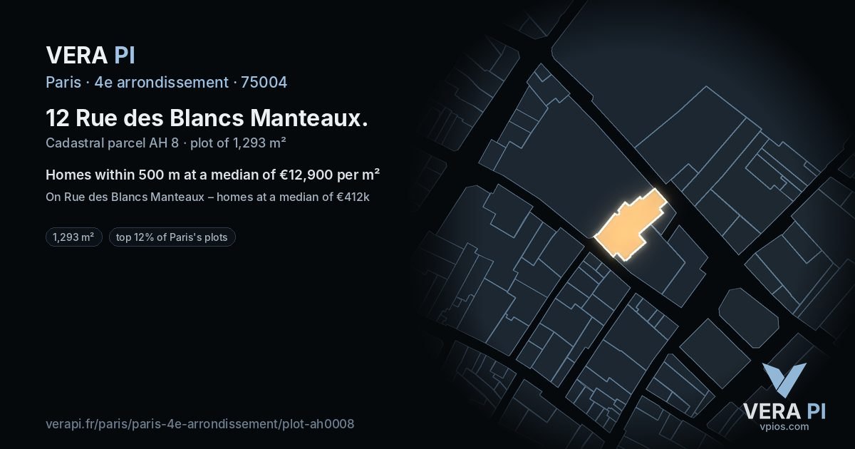 12 Rue des Blancs Manteaux, 4e arrondissement at night – the plot lit, the parcels around coloured by the prices near them