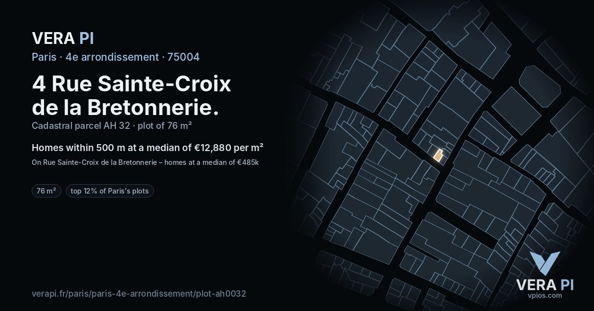 4 Rue Sainte-Croix de la Bretonnerie, 4e arrondissement at night – the plot lit, the parcels around coloured by the prices near them