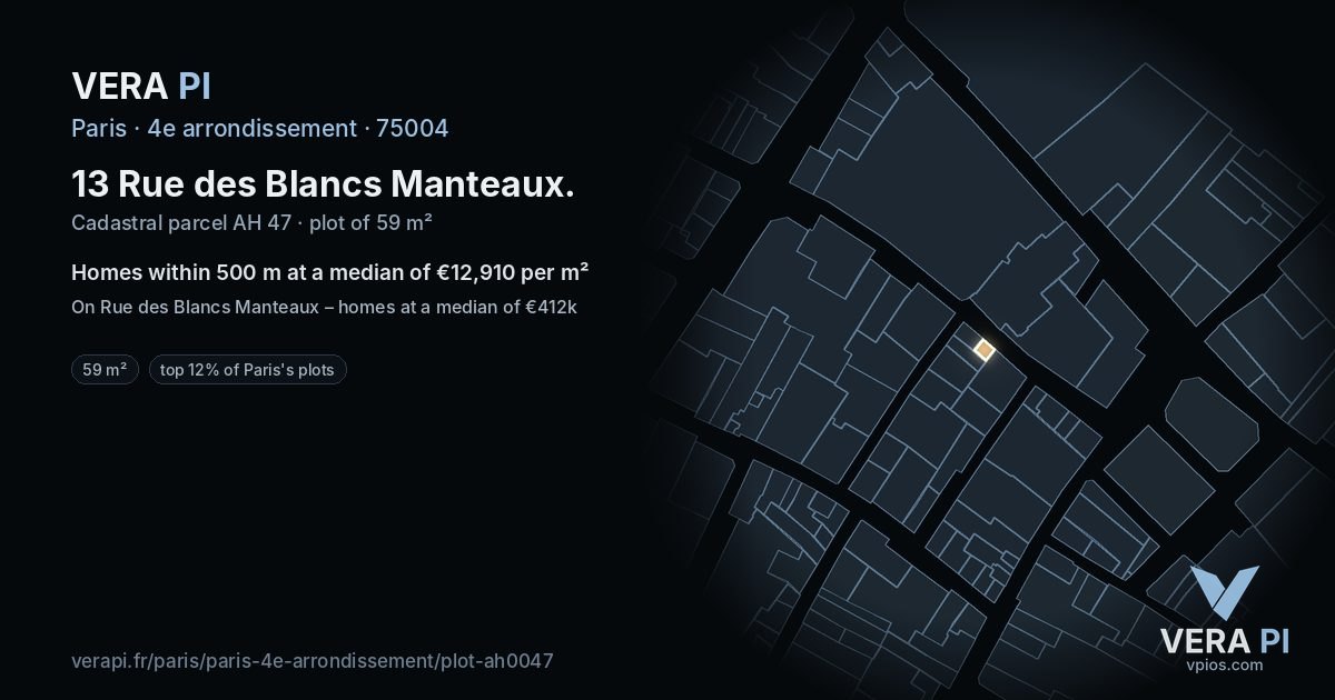 13 Rue des Blancs Manteaux, 4e arrondissement at night – the plot lit, the parcels around coloured by the prices near them