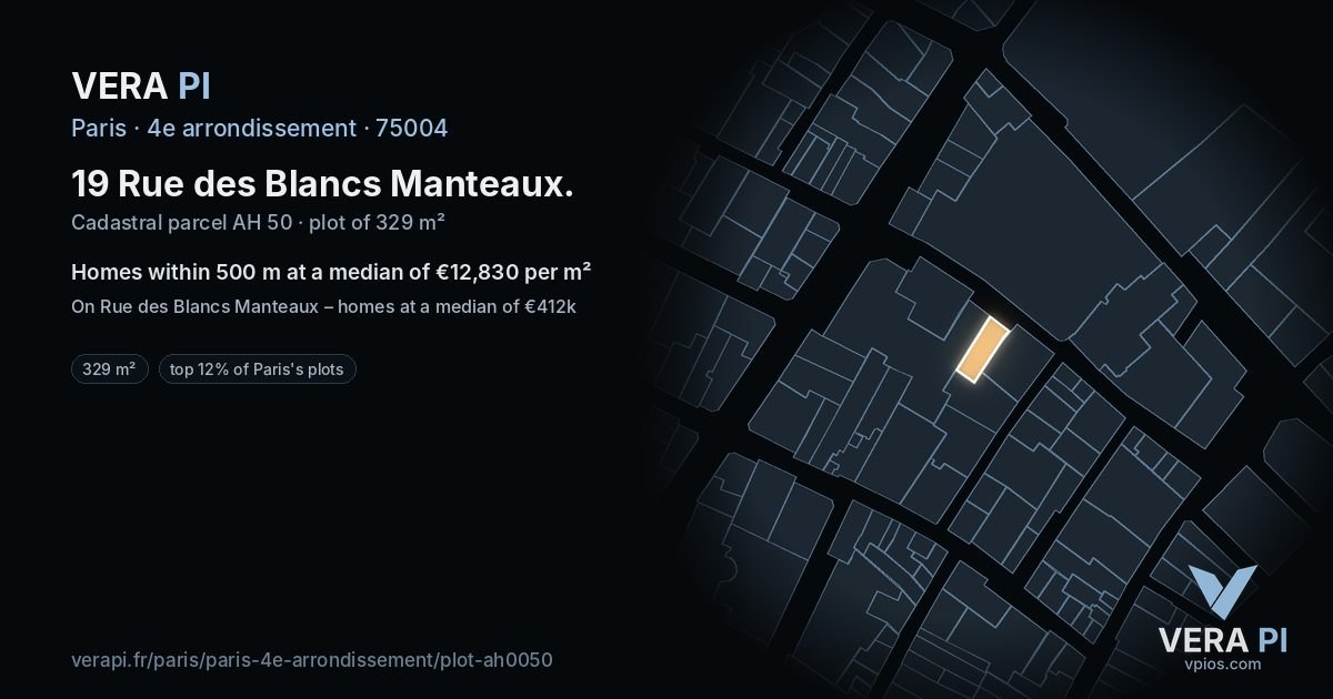 19 Rue des Blancs Manteaux, 4e arrondissement at night – the plot lit, the parcels around coloured by the prices near them