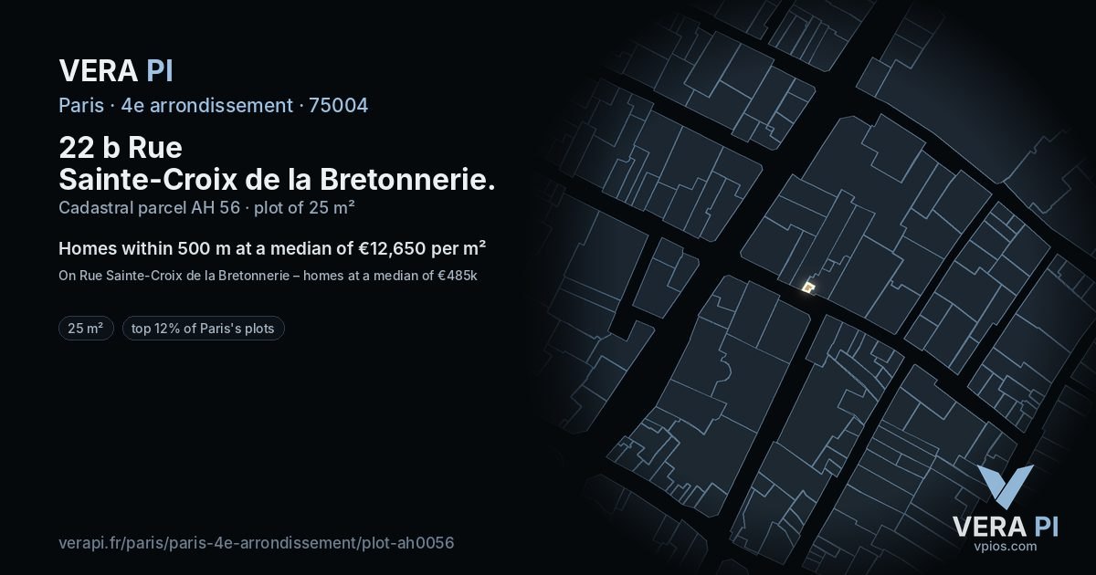 22 b Rue Sainte-Croix de la Bretonnerie, 4e arrondissement at night – the plot lit, the parcels around coloured by the prices near them
