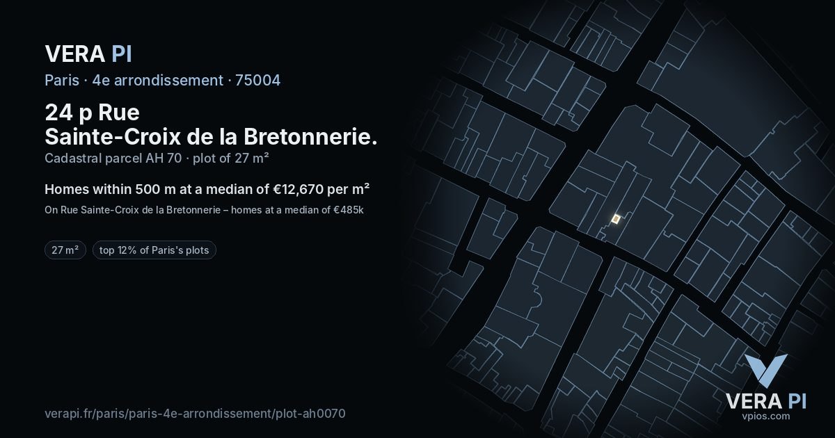 24 p Rue Sainte-Croix de la Bretonnerie, 4e arrondissement at night – the plot lit, the parcels around coloured by the prices near them