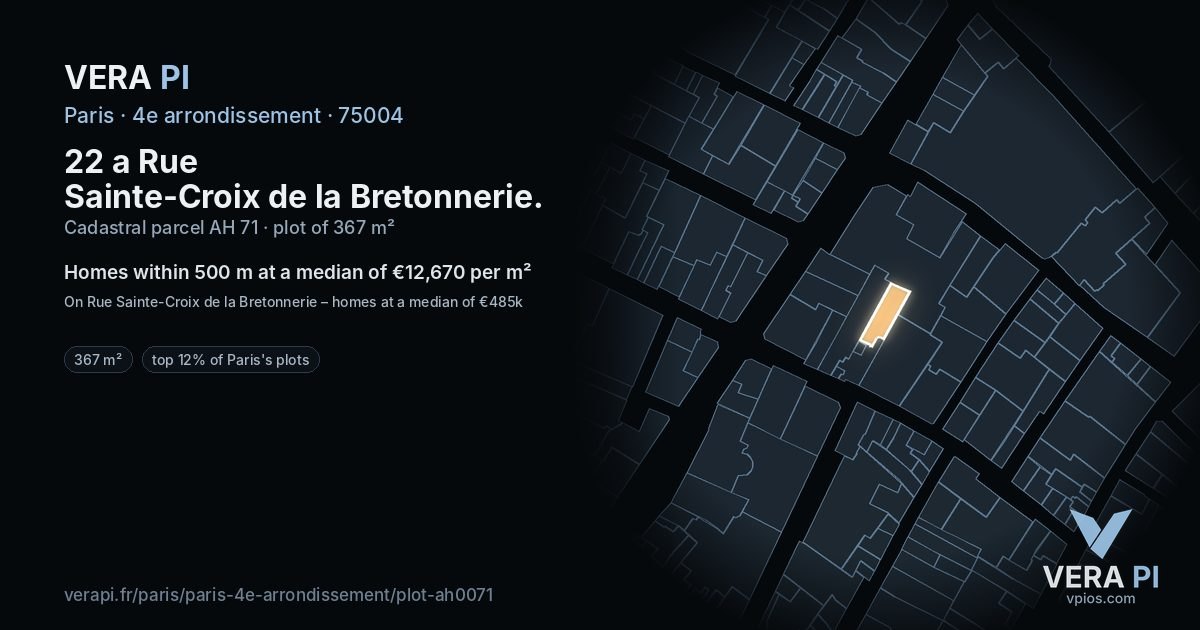 22 a Rue Sainte-Croix de la Bretonnerie, 4e arrondissement at night – the plot lit, the parcels around coloured by the prices near them