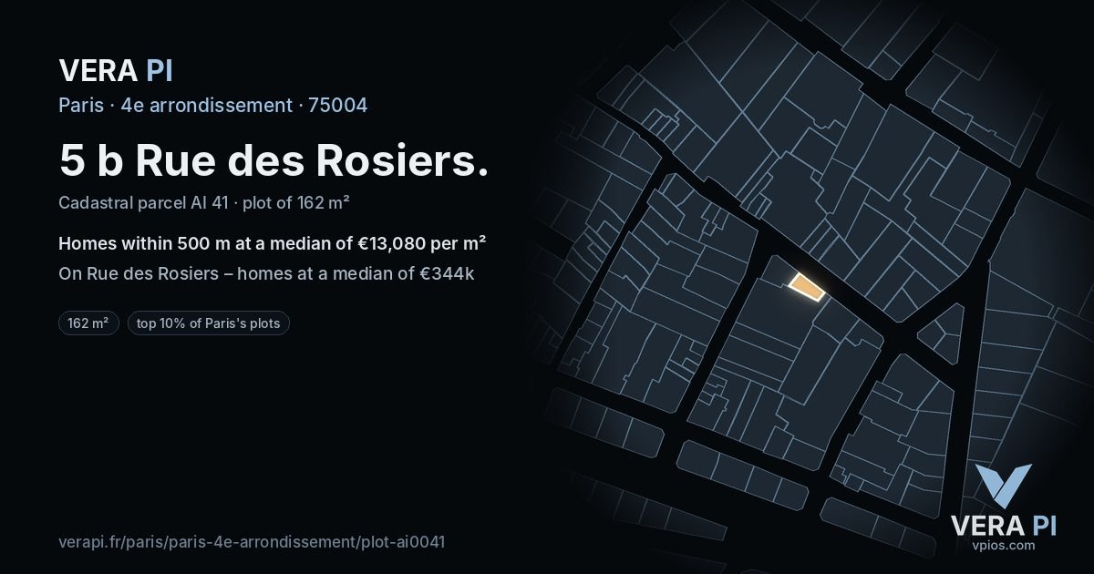 5 b Rue des Rosiers, 4e arrondissement at night – the plot lit, the parcels around coloured by the prices near them