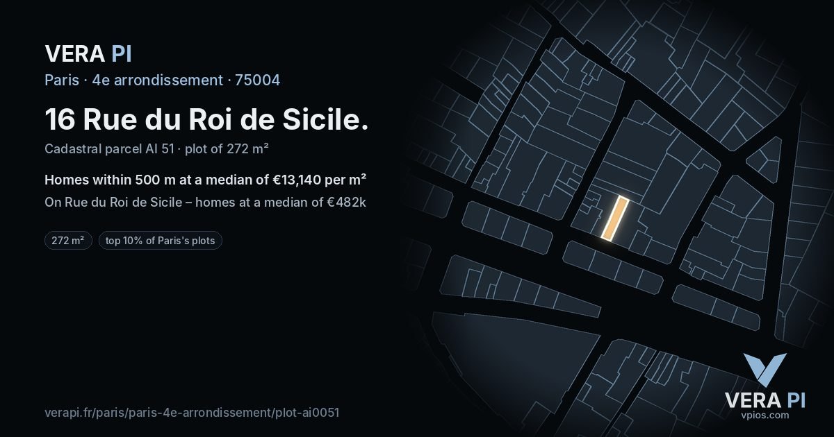 16 Rue du Roi de Sicile, 4e arrondissement at night – the plot lit, the parcels around coloured by the prices near them