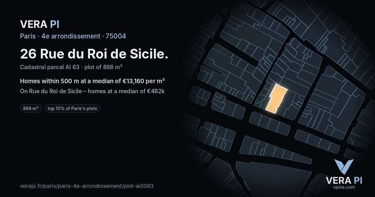 26 Rue du Roi de Sicile, 4e arrondissement at night – the plot lit, the parcels around coloured by the prices near them