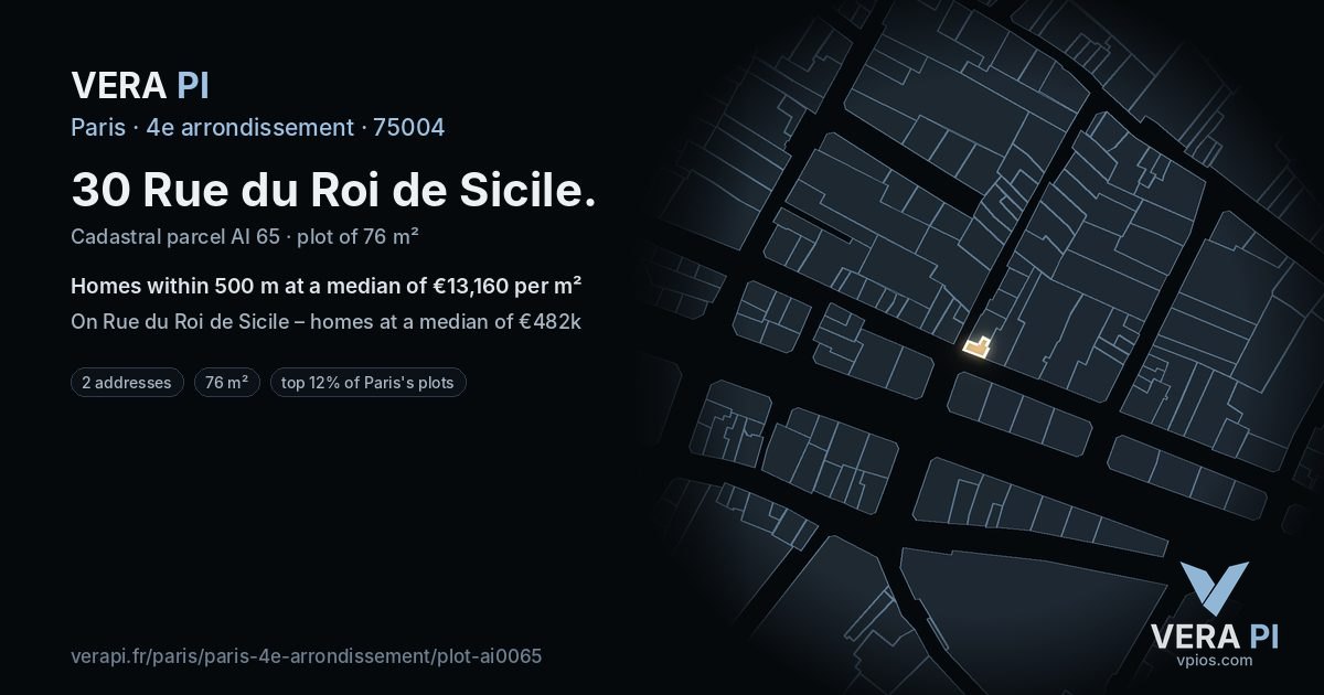 30 Rue du Roi de Sicile, 4e arrondissement at night – the plot lit, the parcels around coloured by the prices near them