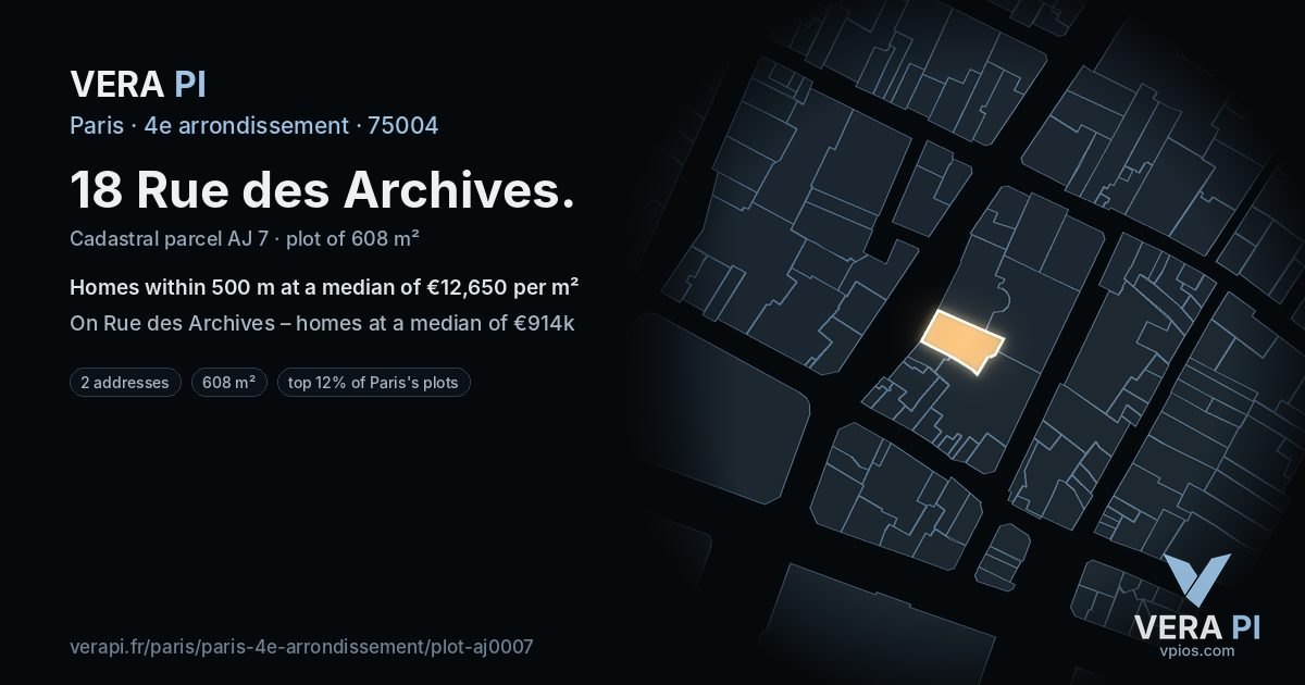 18 Rue des Archives, 4e arrondissement at night – the plot lit, the parcels around coloured by the prices near them