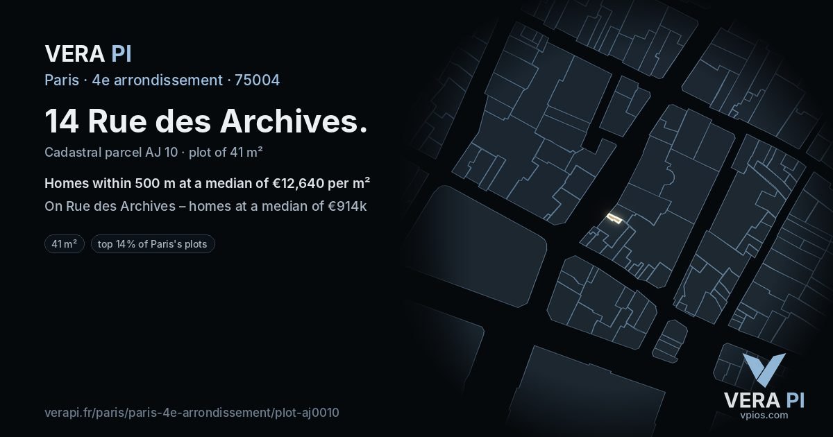 14 Rue des Archives, 4e arrondissement at night – the plot lit, the parcels around coloured by the prices near them