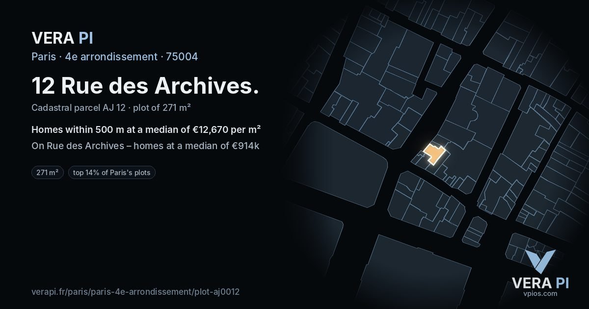 12 Rue des Archives, 4e arrondissement at night – the plot lit, the parcels around coloured by the prices near them