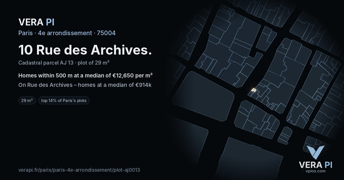 10 Rue des Archives, 4e arrondissement at night – the plot lit, the parcels around coloured by the prices near them