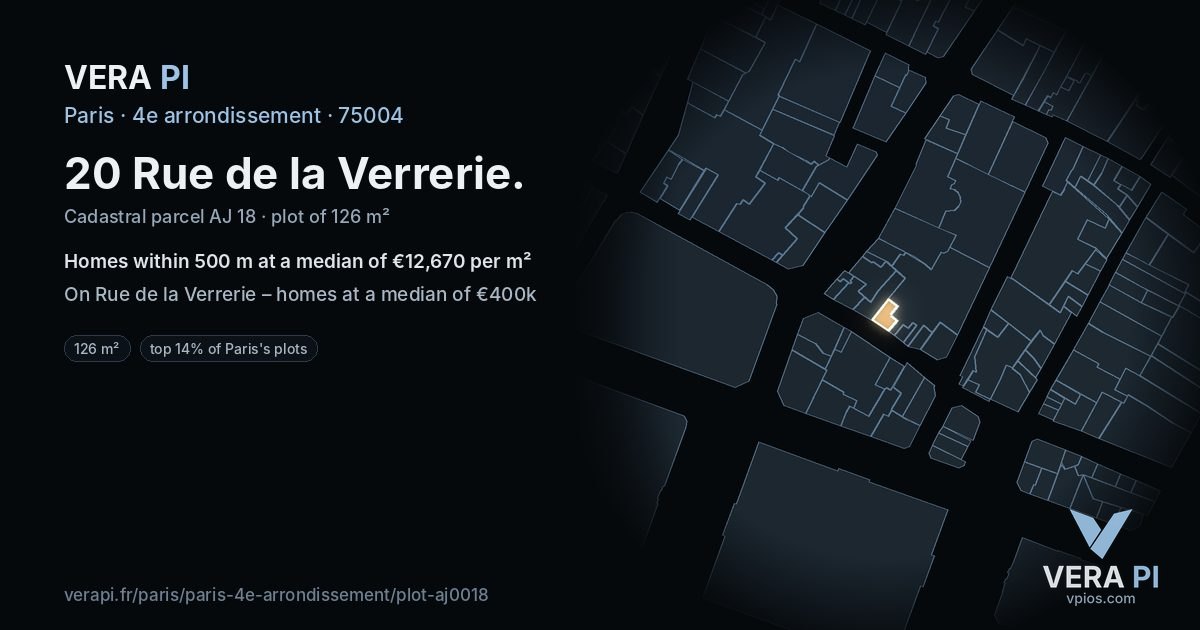 20 Rue de la Verrerie, 4e arrondissement at night – the plot lit, the parcels around coloured by the prices near them