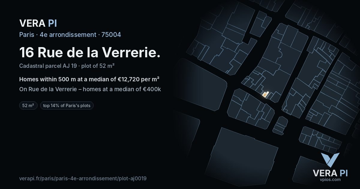 16 Rue de la Verrerie, 4e arrondissement at night – the plot lit, the parcels around coloured by the prices near them