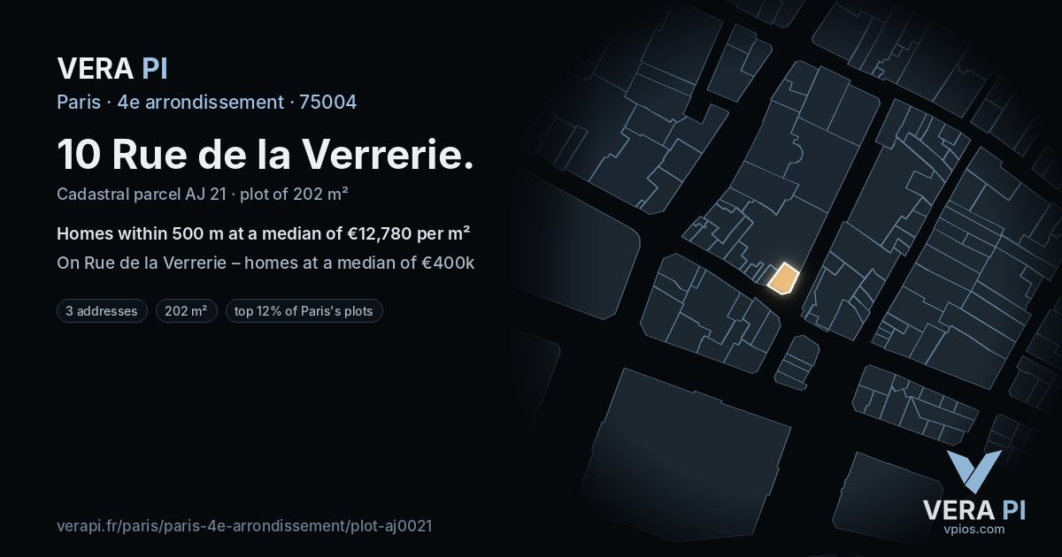 10 Rue de la Verrerie, 4e arrondissement at night – the plot lit, the parcels around coloured by the prices near them