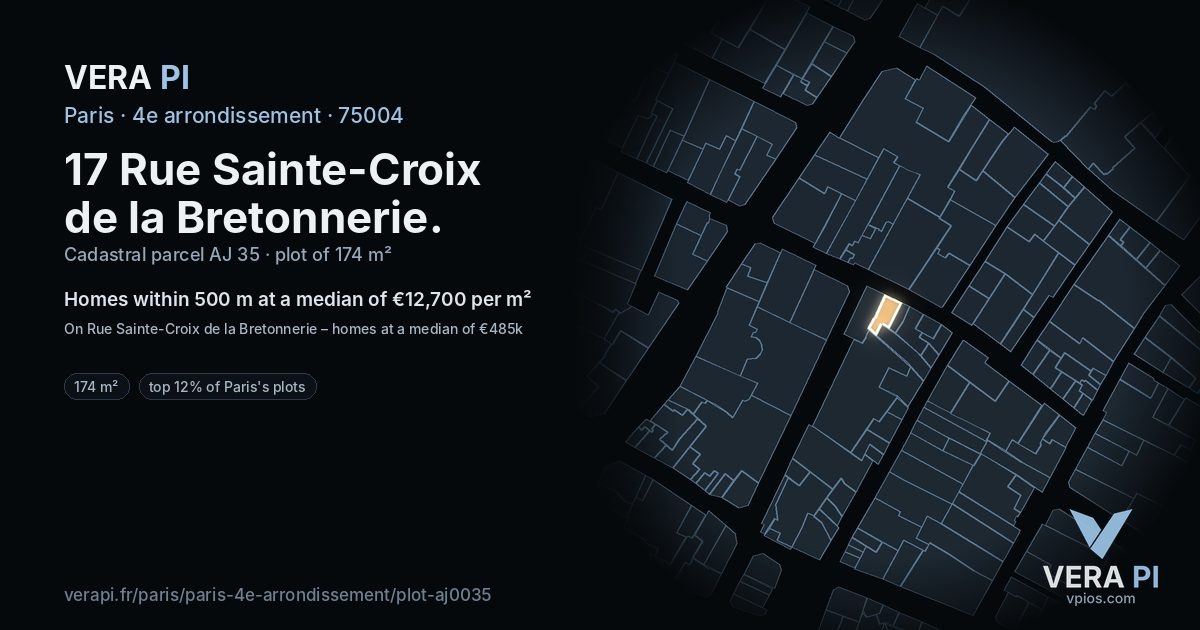17 Rue Sainte-Croix de la Bretonnerie, 4e arrondissement at night – the plot lit, the parcels around coloured by the prices near them