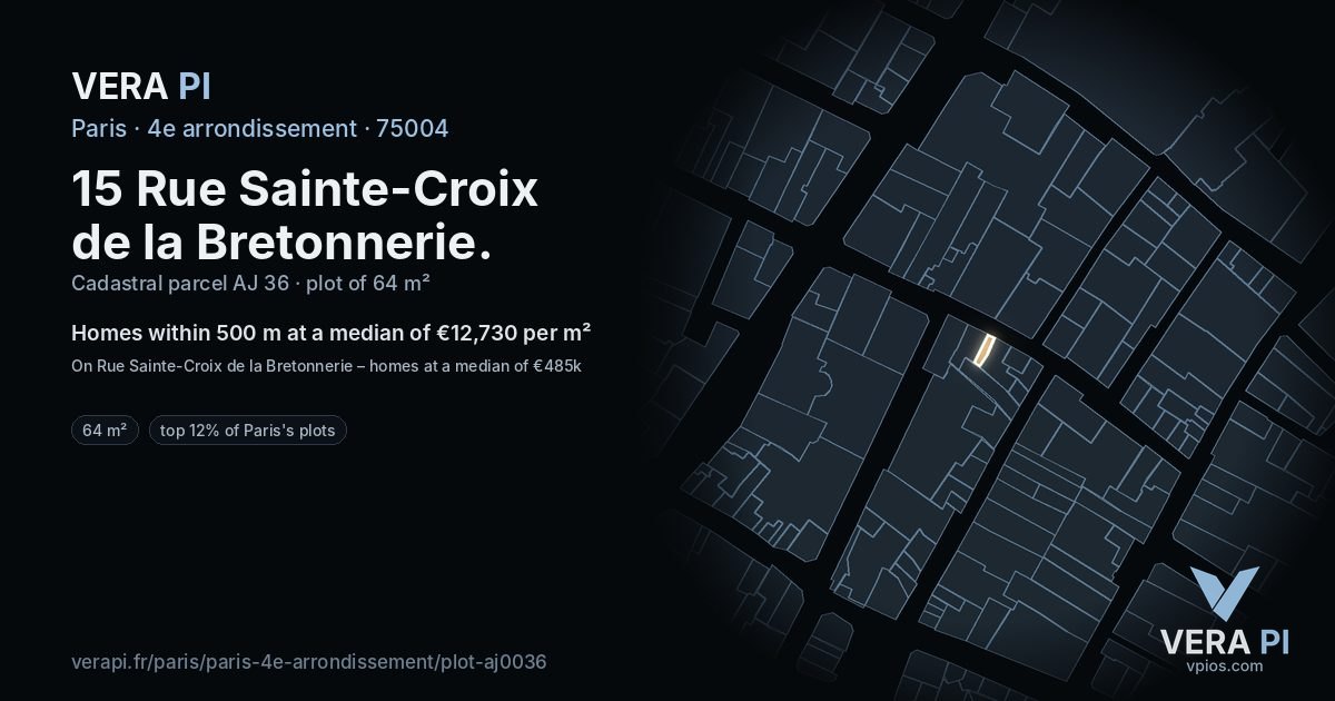 15 Rue Sainte-Croix de la Bretonnerie, 4e arrondissement at night – the plot lit, the parcels around coloured by the prices near them