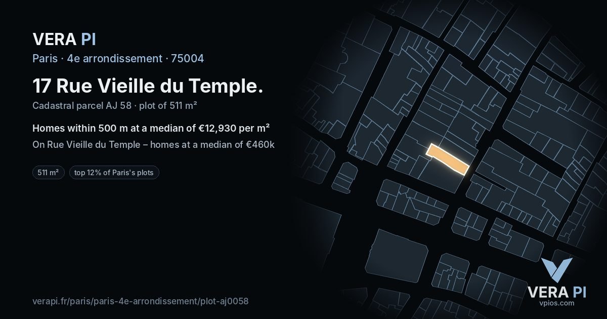 17 Rue Vieille du Temple, 4e arrondissement at night – the plot lit, the parcels around coloured by the prices near them