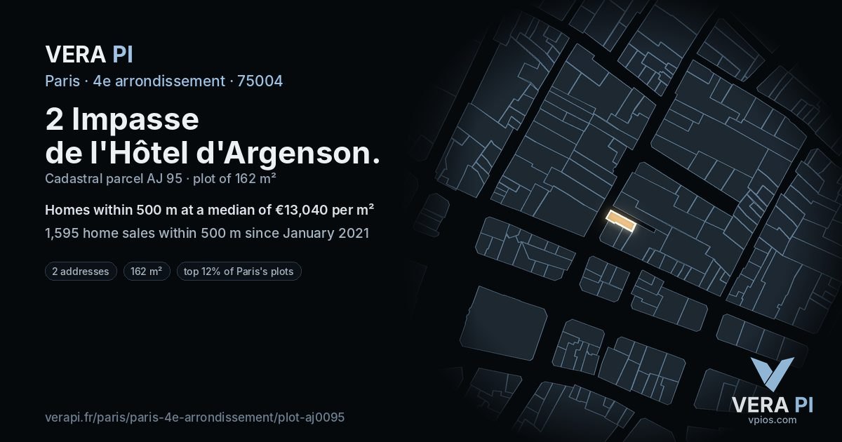 2 Impasse de l'Hôtel d'Argenson, 4e arrondissement at night – the plot lit, the parcels around coloured by the prices near them