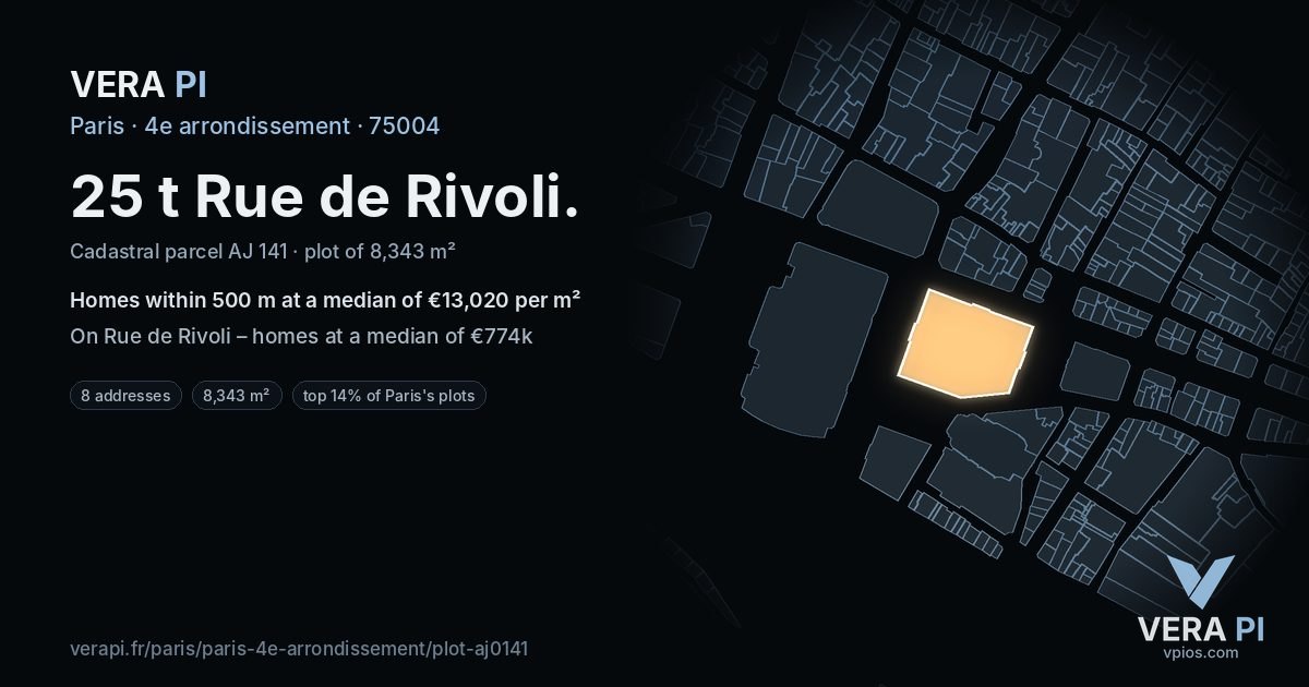 25 t Rue de Rivoli, 4e arrondissement at night – the plot lit, the parcels around coloured by the prices near them