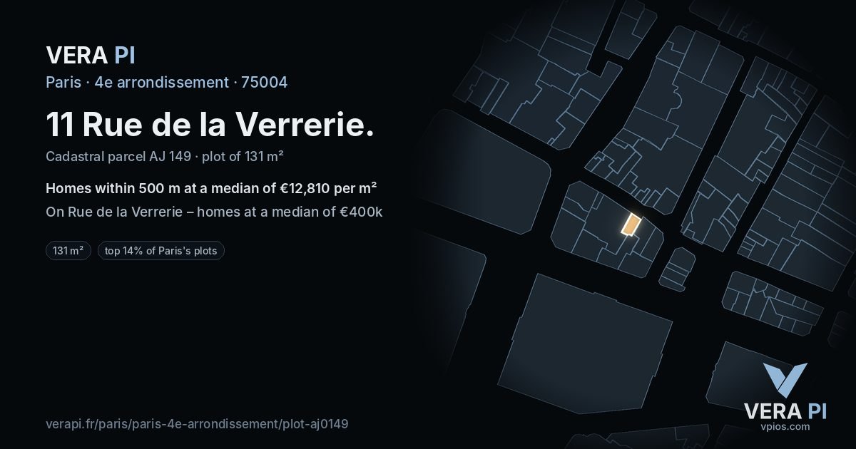 11 Rue de la Verrerie, 4e arrondissement at night – the plot lit, the parcels around coloured by the prices near them
