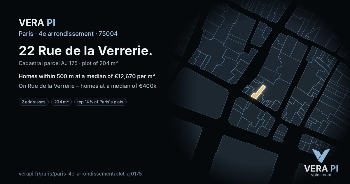 22 Rue de la Verrerie, 4e arrondissement at night – the plot lit, the parcels around coloured by the prices near them