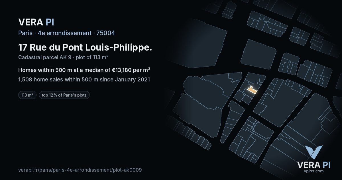 17 Rue du Pont Louis-Philippe, 4e arrondissement at night – the plot lit, the parcels around coloured by the prices near them