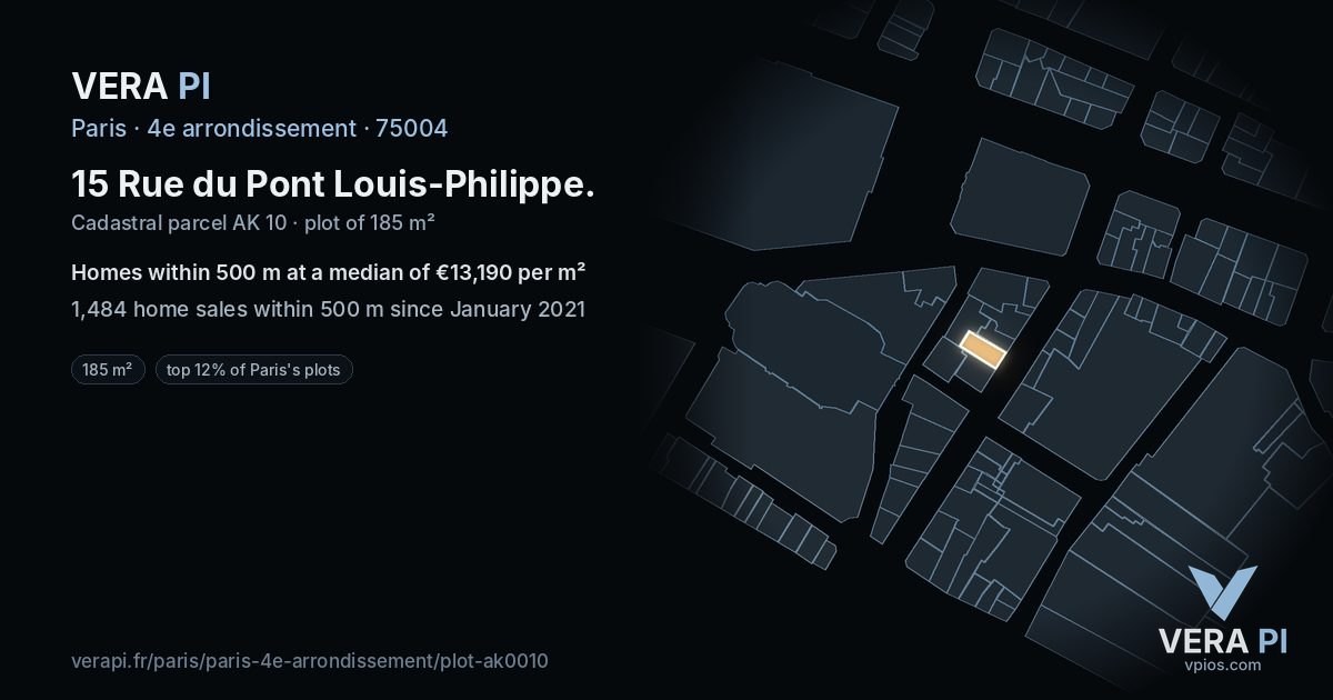 15 Rue du Pont Louis-Philippe, 4e arrondissement at night – the plot lit, the parcels around coloured by the prices near them
