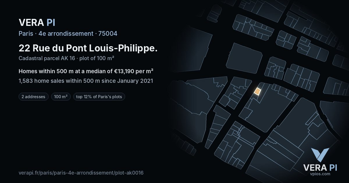 22 Rue du Pont Louis-Philippe, 4e arrondissement at night – the plot lit, the parcels around coloured by the prices near them