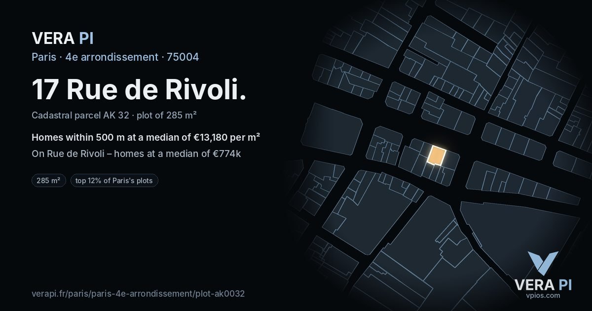 17 Rue de Rivoli, 4e arrondissement at night – the plot lit, the parcels around coloured by the prices near them