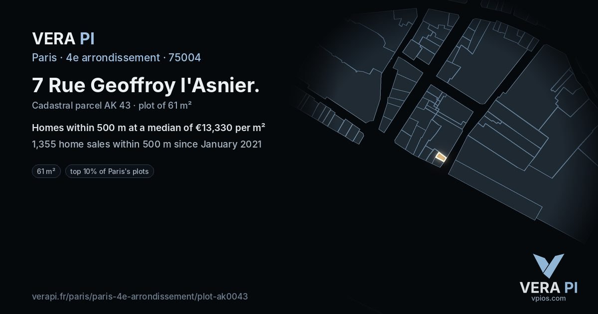 7 Rue Geoffroy l'Asnier, 4e arrondissement at night – the plot lit, the parcels around coloured by the prices near them