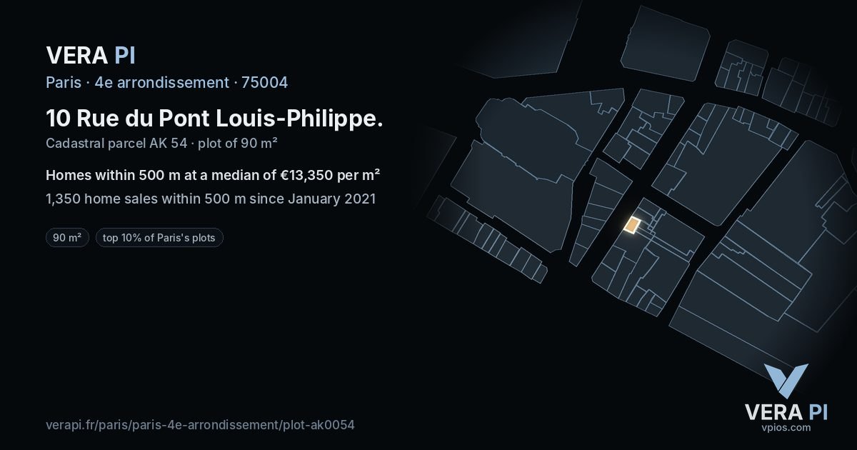 10 Rue du Pont Louis-Philippe, 4e arrondissement at night – the plot lit, the parcels around coloured by the prices near them